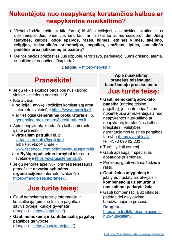 Kauno miesto savivaldybė Pagalba nukentėjusiems nuo neapykantos nusikaltimų